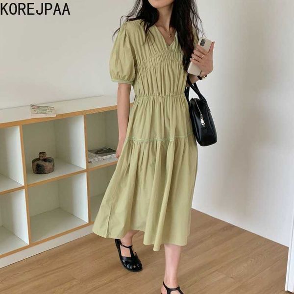 korejpaa women dress summer korean chic ladies sweet temperament v-neck pleated design stitching lace puff sleeve vestidos 210526, Black;gray
korejpaa women dress summer korean chic ladies sweet temperament v-neck pleated design stitching lace puff sleeve vestidos 210526, Black;gray