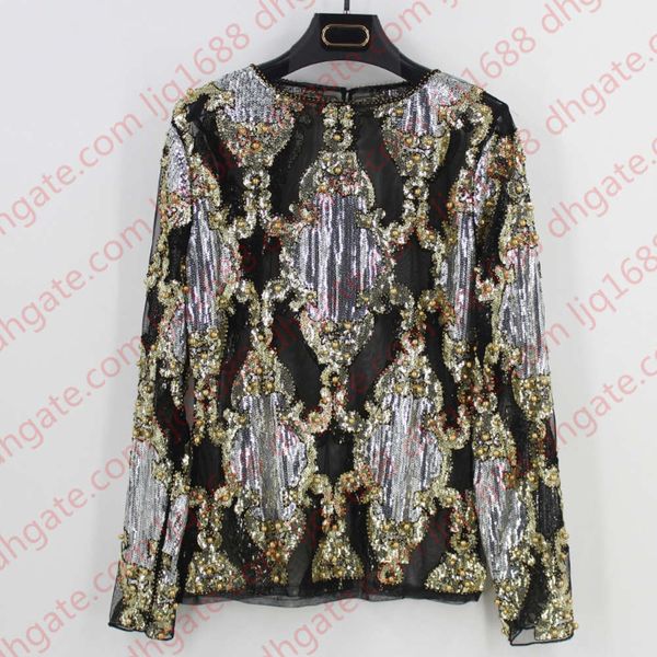 summer runway luxury women sheer mesh shirt long sleeve sequin bead diamond embellished embroidery blouse mujer, White
summer runway luxury women sheer mesh shirt long sleeve sequin bead diamond embellished embroidery blouse mujer, White