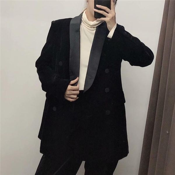 women's suits & blazers simple lady fashion spring women slim velvet blazer jacket double breasted high grade ol clothing, White;black 
women's suits & blazers simple lady fashion spring women slim velvet blazer jacket double breasted high grade ol clothing, White;black
