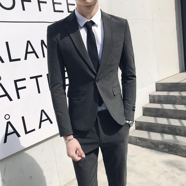 men's suits & blazers 2021 men business casual coat stripe slim fit formal wedding male groom tuxedos suit jacket pant 2 pcs sets w458, White;black
men's suits & blazers 2021 men business casual coat stripe slim fit formal wedding male groom tuxedos suit jacket pant 2 pcs sets w458, White;black