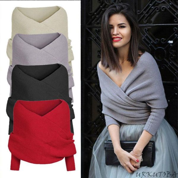 women's sweaters fashion womens off shoulder cross wrap long sleeve v-neck sweater short scarf pullover, White;black
women's sweaters fashion womens off shoulder cross wrap long sleeve v-neck sweater short scarf pullover, White;black