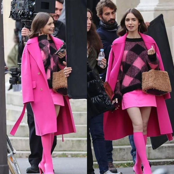 women's wool & blends 2021 fashion retro rose red double faced medium length coat runway designer autumn winter overcoat, Black
women's wool & blends 2021 fashion retro rose red double faced medium length coat runway designer autumn winter overcoat, Black