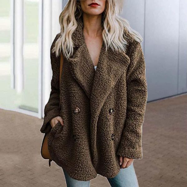 women's fur & faux women long coat teddy jacket autumn winter warm double breasted female plush outwear, Black
women's fur & faux women long coat teddy jacket autumn winter warm double breasted female plush outwear, Black