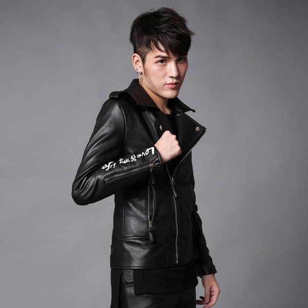 men's fur & faux 2021 leather jacket men autumn long sleeve print turn collar, Black
men's fur & faux 2021 leather jacket men autumn long sleeve print turn collar, Black