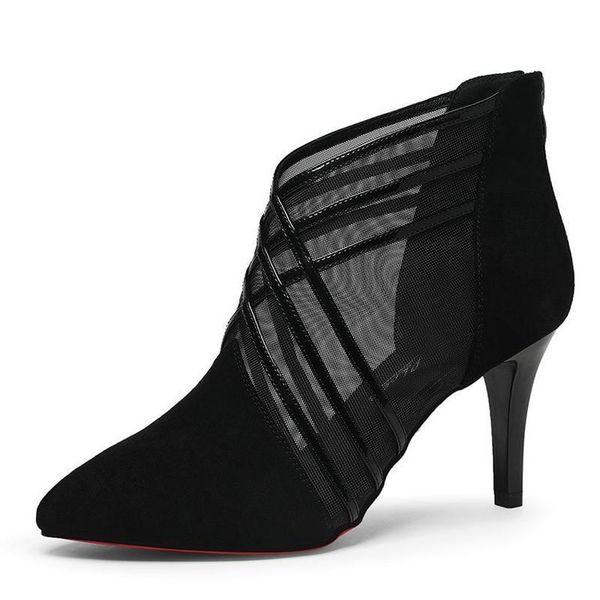 

Fashion Mesh Lace Crossed Stripe Women Ladies Casual Pointed Toe High Stilettos Heels Pumps Feminine Mujer Sandals ShoesDress Shoes, Black