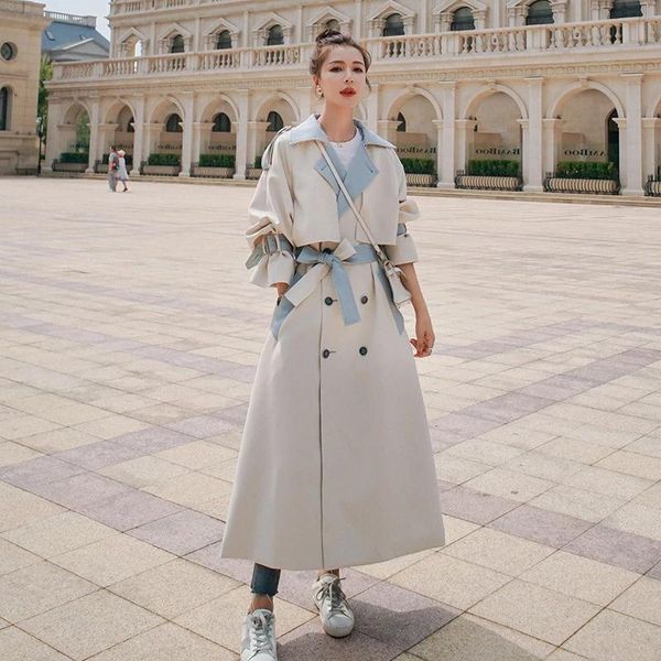 women's trench coats windbreaker contrasting color stitching long 2021 spring autumn korean loose high waist double breasted outwear, Tan;black
women's trench coats windbreaker contrasting color stitching long 2021 spring autumn korean loose high waist double breasted outwear, Tan;black
