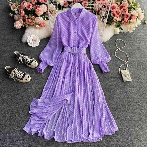 chic polka dot chiffon shirt dress fashion elegant lantern sleeve single-breasted elastic waist pleated with belt 210602, Black;gray
chic polka dot chiffon shirt dress fashion elegant lantern sleeve single-breasted elastic waist pleated with belt 210602, Black;gray