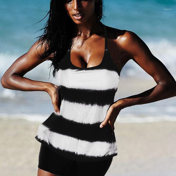 women's swimwear female swimsuit 2021 plus size two piece suit stripe gradient tankini set bathing beachwear swimming, White;black
women's swimwear female swimsuit 2021 plus size two piece suit stripe gradient tankini set bathing beachwear swimming, White;black