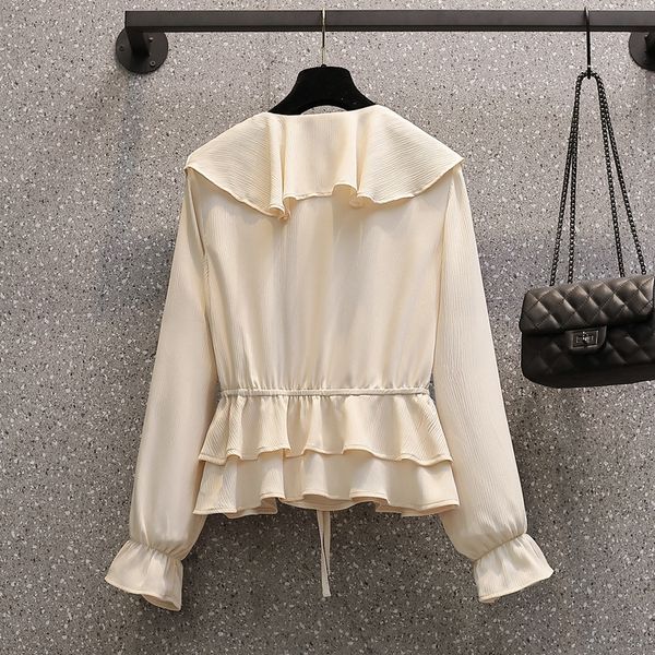 solid ruff chiffon sweet shirts plus size l-4xl feminine sleeve long korean elegant blouse fashion streetwear 2021 new ju7y, White
solid ruff chiffon sweet shirts plus size l-4xl feminine sleeve long korean elegant blouse fashion streetwear 2021 new ju7y, White