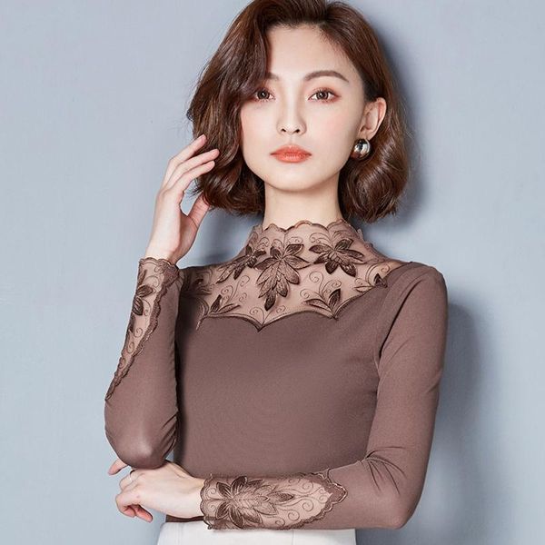 women's blouses & shirts spring autumn style lace shirt elegant turtleneck long sleeve solid color korean slim sp8699, White
women's blouses & shirts spring autumn style lace shirt elegant turtleneck long sleeve solid color korean slim sp8699, White