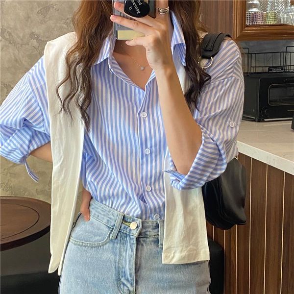 women's blouses & shirts all-match striped long-sleeved shirt with shawl two-piece suit 2021 autumn loose casual simple classic plus to, White
women's blouses & shirts all-match striped long-sleeved shirt with shawl two-piece suit 2021 autumn loose casual simple classic plus to, White