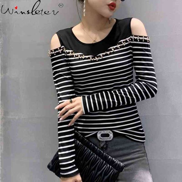 women's t-shirt fall winter korean clothes t-shirt fashion patchwork off shoulder beading cotton women ropa mujer tees t, White
women's t-shirt fall winter korean clothes t-shirt fashion patchwork off shoulder beading cotton women ropa mujer tees t, White