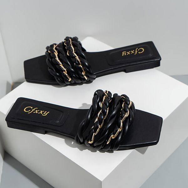 2021 women's slippers fashion woven chain dign open toe outdoors flat sandals xurious temperament black woman sho
2021 women's slippers fashion woven chain dign open toe outdoors flat sandals xurious temperament black woman sho