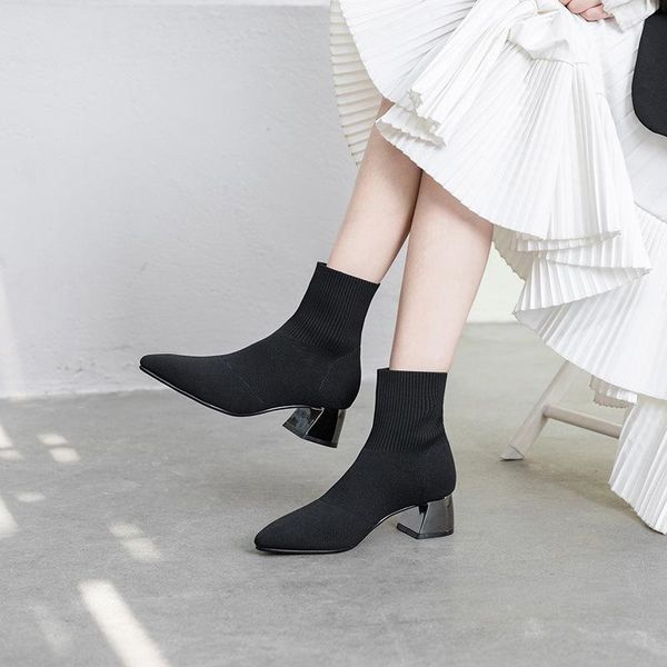 boots wool low cylinder shoe tide woman 2021 heel, Black