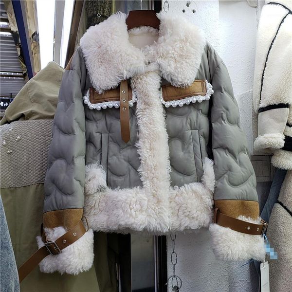women's fur & faux 2021 autumn winter women lamb outwear fashion pearl beaded pu leather patchwork bean green coat female warm parkas, Black
women's fur & faux 2021 autumn winter women lamb outwear fashion pearl beaded pu leather patchwork bean green coat female warm parkas, Black