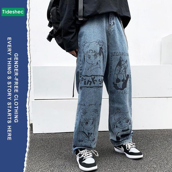 men's jeans sailor moon harajuku women vintage washed casual man cartoon anime print loose high waist straight, Blue
men's jeans sailor moon harajuku women vintage washed casual man cartoon anime print loose high waist straight, Blue