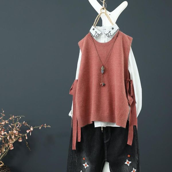 women's sweaters autumn arrival literary vest loose thin casual two side straps tie personality women art sweater cotton o neck lady to, White;black
women's sweaters autumn arrival literary vest loose thin casual two side straps tie personality women art sweater cotton o neck lady to, White;black