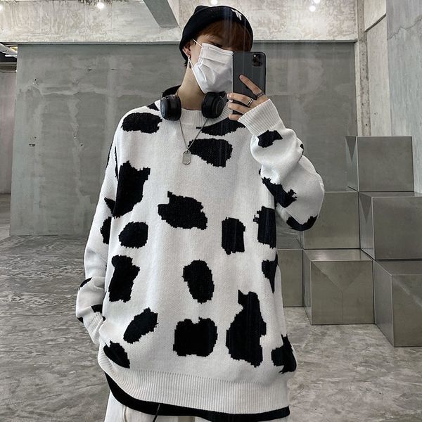 2021 new cow pattern sweater men's warm fashion retro casual knitted pullover men wild loose korean knitting sweaters mens clothes -xl, White;black
2021 new cow pattern sweater men's warm fashion retro casual knitted pullover men wild loose korean knitting sweaters mens clothes -xl, White;black