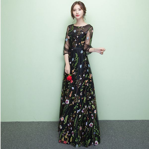 new long formal flowers evening dresses robe de soiree embroidery plus size short sleeves prom party dress, Black;red
new long formal flowers evening dresses robe de soiree embroidery plus size short sleeves prom party dress, Black;red