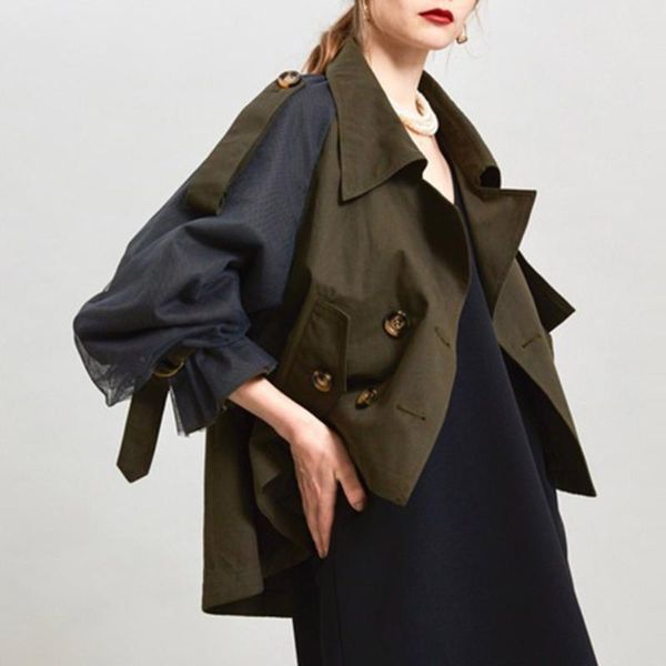 women's trench coats women autumn winter japan design sweet temperament double breasted lapel mesh gauze sleeve casual office lady, Tan;black
women's trench coats women autumn winter japan design sweet temperament double breasted lapel mesh gauze sleeve casual office lady, Tan;black