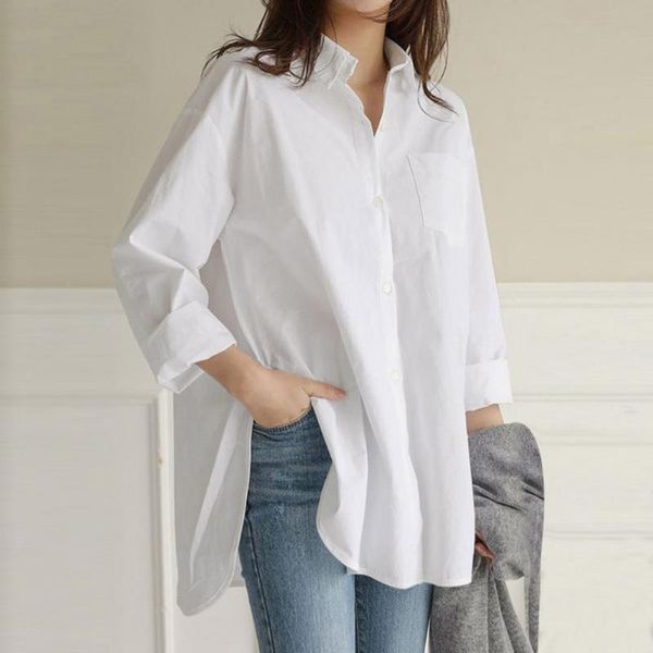 women's blouses & shirts loose turn-down collar cotton long sleeve blouse for leisure, White
women's blouses & shirts loose turn-down collar cotton long sleeve blouse for leisure, White
