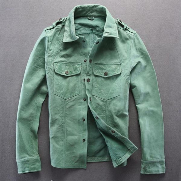 men's leather & faux slim fit shirt men real goatskin green/ white genuine jacket thin wind skin, Black
men's leather & faux slim fit shirt men real goatskin green/ white genuine jacket thin wind skin, Black