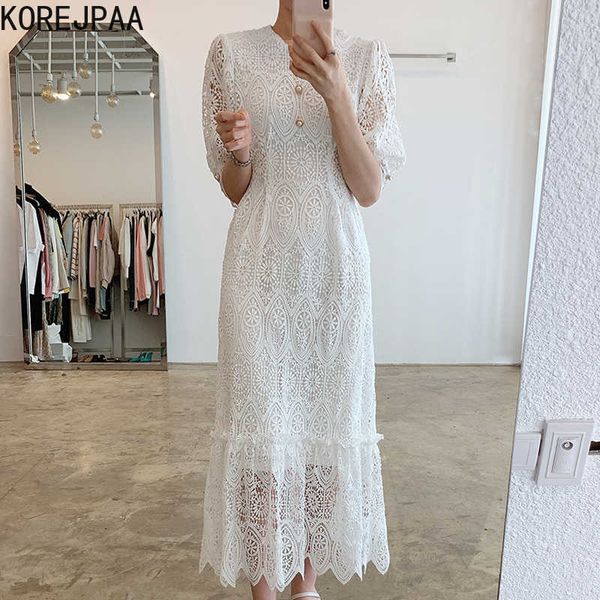 korejpaa women dress summer korean fashion elegant hollow lace hook flower trim pearl button-up white short sleeve dresses 210526, Black;gray
korejpaa women dress summer korean fashion elegant hollow lace hook flower trim pearl button-up white short sleeve dresses 210526, Black;gray