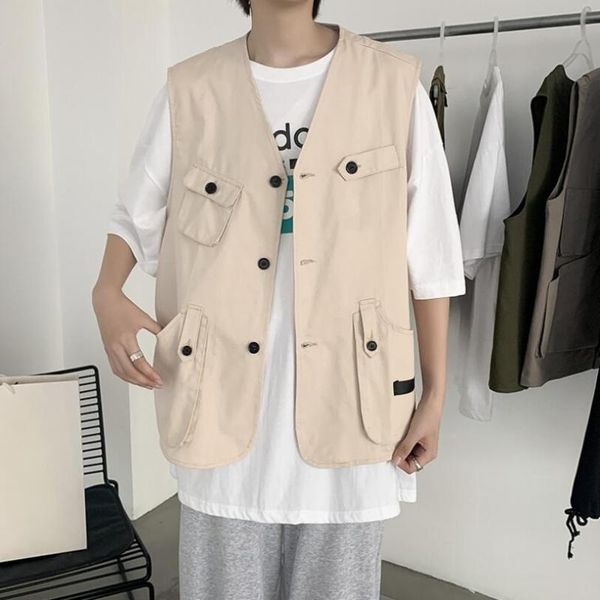 men's vests men 2021 chic hip-hop streetwear single breasted sleeveless cargo jacket loose casual korean style outwear gilets w2130, Black;white
men's vests men 2021 chic hip-hop streetwear single breasted sleeveless cargo jacket loose casual korean style outwear gilets w2130, Black;white