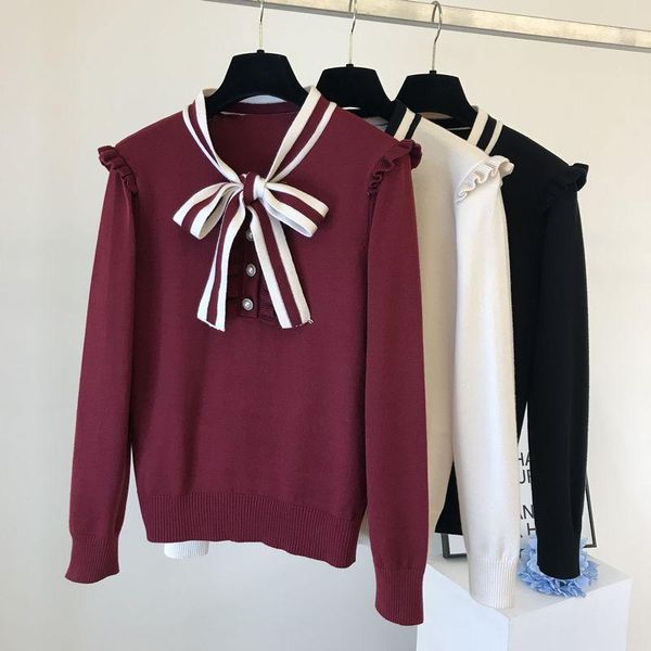 women's sweaters fall 2021 women sweater long sleeve knitted pullover chic sweet bowtie stripe buttons bottoming, White;black
women's sweaters fall 2021 women sweater long sleeve knitted pullover chic sweet bowtie stripe buttons bottoming, White;black