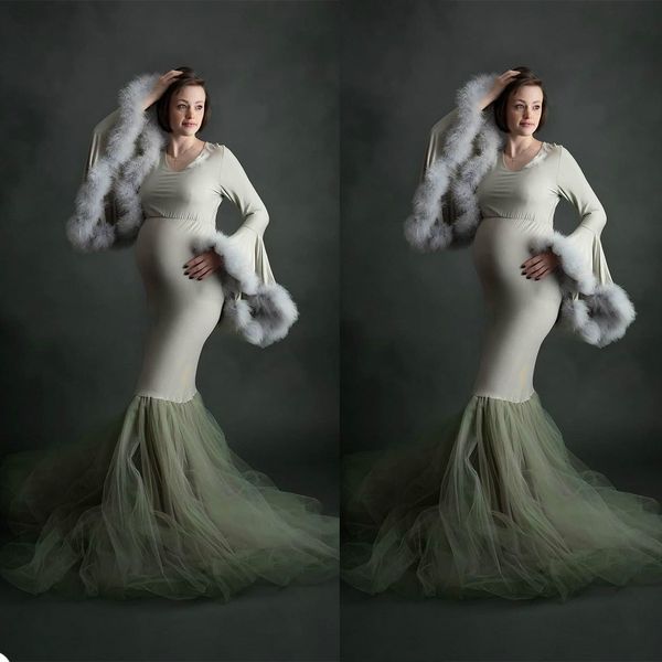 elegant maternity sleepwear for pshoot elastic satin fur bathrobe v neck long sleeve tiered ruffles prom dress, White
elegant maternity sleepwear for pshoot elastic satin fur bathrobe v neck long sleeve tiered ruffles prom dress, White
