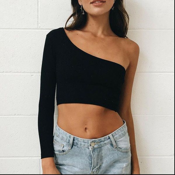 hip punk women one shoulder crop shirt long sleeve slim tank casual solid blouse, White
hip punk women one shoulder crop shirt long sleeve slim tank casual solid blouse, White