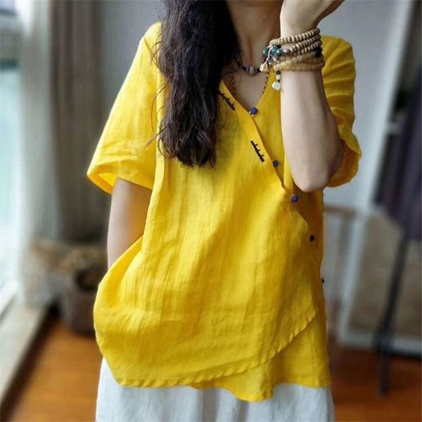 summer women vintage simple solid color chinese disc button shirt loose casual short-sleeved zen clothes 210527, White
summer women vintage simple solid color chinese disc button shirt loose casual short-sleeved zen clothes 210527, White