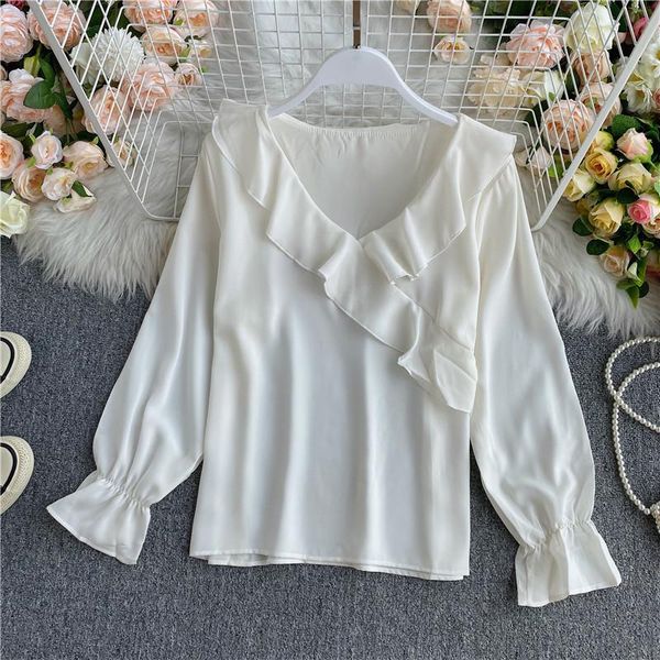 women's blouses & shirts 2021 arrivals early autumn blouse shirt korean chic v-neck ruffled long-sleeved blusas casual lady tees, White
women's blouses & shirts 2021 arrivals early autumn blouse shirt korean chic v-neck ruffled long-sleeved blusas casual lady tees, White