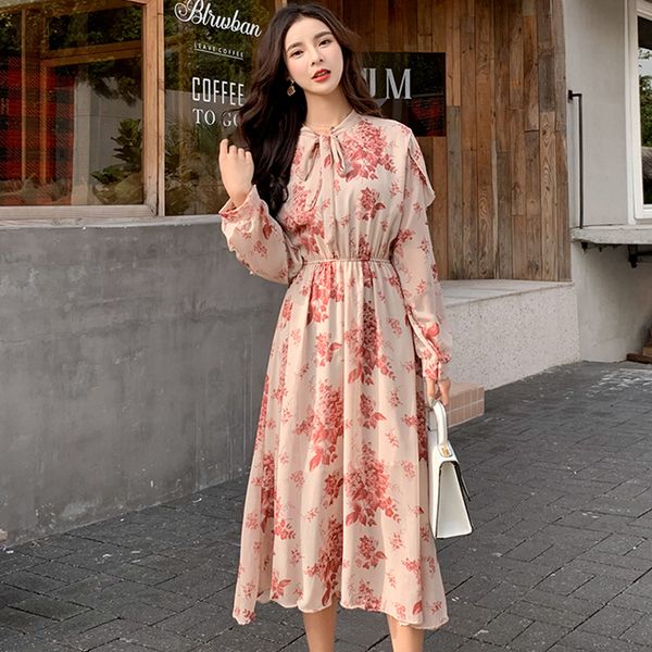 long sleeve ruffles female chiffon dress floral print a-line women dress elastic waist midi vestidos femme 2021 spring, Black;gray
long sleeve ruffles female chiffon dress floral print a-line women dress elastic waist midi vestidos femme 2021 spring, Black;gray