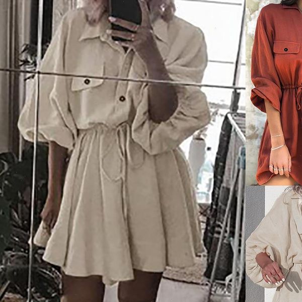 2021 vintage women classic shirt dress fashion lantern sleeve short dress lace up belt cotton linen dress vestidos, Black;gray
2021 vintage women classic shirt dress fashion lantern sleeve short dress lace up belt cotton linen dress vestidos, Black;gray