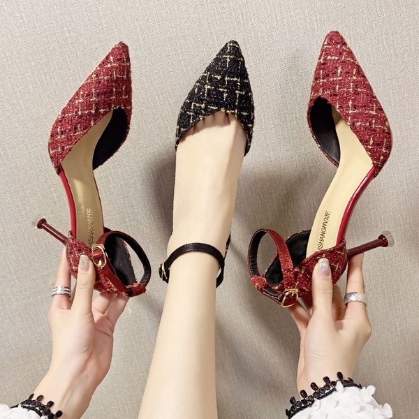 2020 Summer Women Sandals Plaid Costume Tweed Pumps High Heels Ankle Strap Dress Shoes Woman Party Shoes Sexy Heels Female 7919N, Red
2020 Summer Women Sandals Plaid Costume Tweed Pumps High Heels Ankle Strap Dress Shoes Woman Party Shoes Sexy Heels Female 7919N, Red