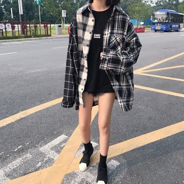 women's blouses & shirts plaid women vintage harajuku oversize streetwear korean fashion long sleeve button up checkered black top, White
women's blouses & shirts plaid women vintage harajuku oversize streetwear korean fashion long sleeve button up checkered black top, White