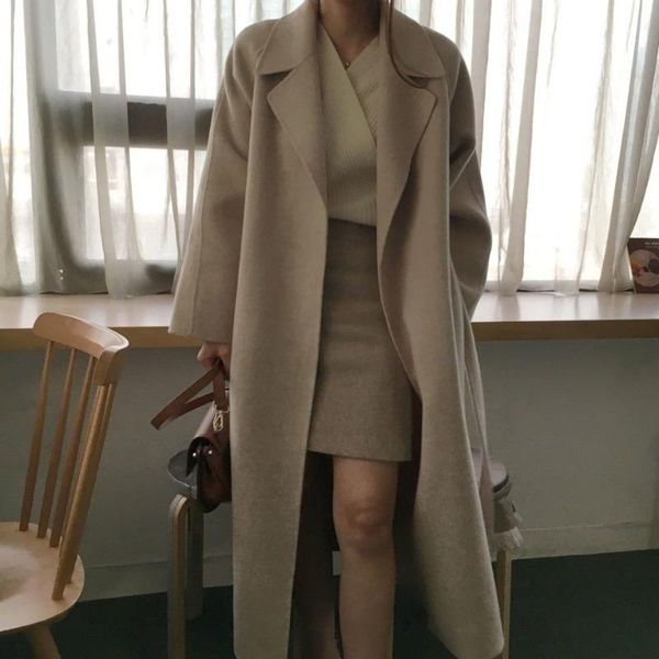 women's wool & blends korean woolen jacket women chic ladies office gentle suit collar loose tie mid-length coats vintage harajuku over, Black
women's wool & blends korean woolen jacket women chic ladies office gentle suit collar loose tie mid-length coats vintage harajuku over, Black