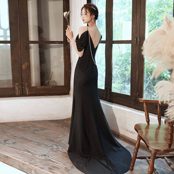 Black Chic Pearls Spaghetti Strap Mermaid Pageant Party Gown Sexy V Neck Off Shoulder Slim Little Trailing Prom Dress evening
Black Chic Pearls Spaghetti Strap Mermaid Pageant Party Gown Sexy V Neck Off Shoulder Slim Little Trailing Prom Dress evening
