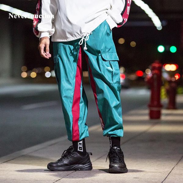 men's pants streetwear men multi-pocket stitching design harem letter printed windbreaker fabric casual male cargo sweatpants joggers, Black
men's pants streetwear men multi-pocket stitching design harem letter printed windbreaker fabric casual male cargo sweatpants joggers, Black