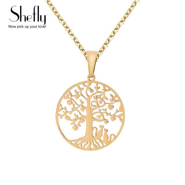 pendant necklaces couple cats under tree of life stainless steel necklace for women men gold color statement jewellery gift, Silver
pendant necklaces couple cats under tree of life stainless steel necklace for women men gold color statement jewellery gift, Silver