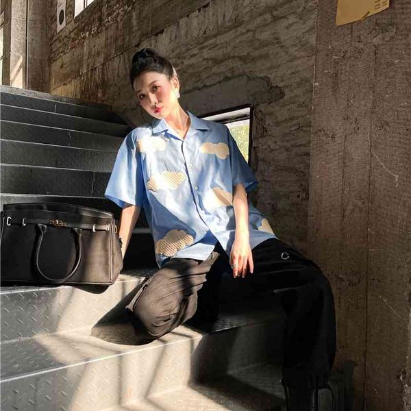 women's two piece pants blue sky and white cloud embroidered cuba shirt short sleeve summer button up collared women designer
women's two piece pants blue sky and white cloud embroidered cuba shirt short sleeve summer button up collared women designer