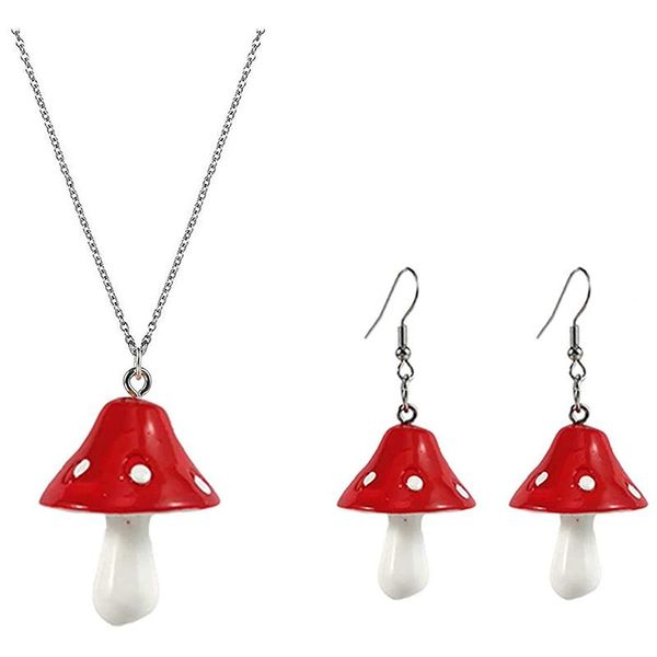 earrings & necklace mushroom and set amanita muscaria jewelry for women white spotted fairy earring, Silver
earrings & necklace mushroom and set amanita muscaria jewelry for women white spotted fairy earring, Silver