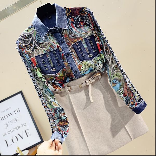 2021 spring women chiffon jean patch blouse new lapel long sleeve loose fit shirt fashion hollow out blouse and lt294s30, White
2021 spring women chiffon jean patch blouse new lapel long sleeve loose fit shirt fashion hollow out blouse and lt294s30, White