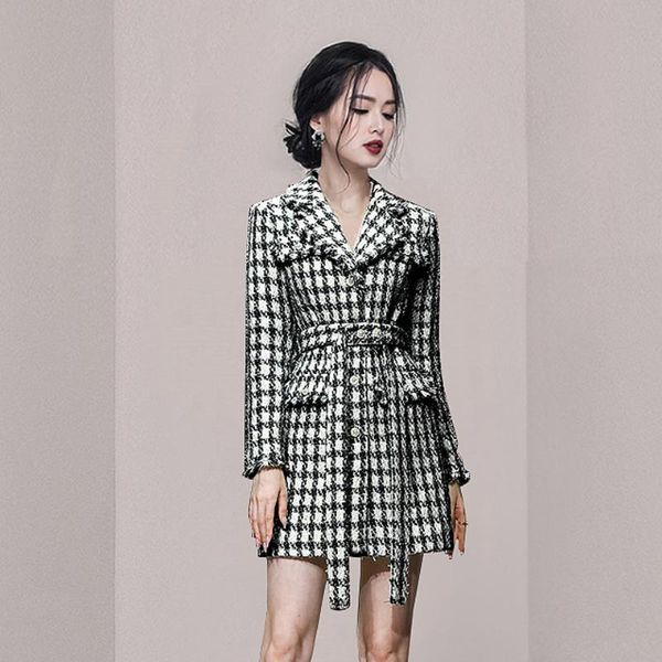 women's trench coats autumn elegant houndstooth office overcoat coat women korean fashion slim single-breasted lace up tweed outerwear, Tan;black
women's trench coats autumn elegant houndstooth office overcoat coat women korean fashion slim single-breasted lace up tweed outerwear, Tan;black