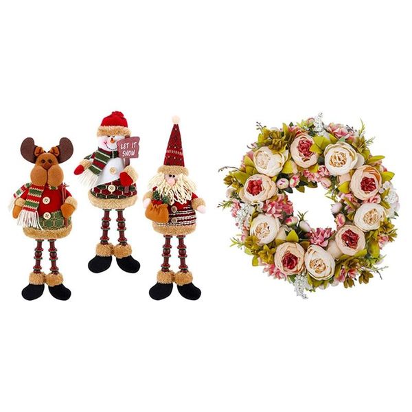 new 3 pcs santa claus/snowman/reindeer christmas ornament with artificial peony flower wreath 19inch vintage flower leaves
new 3 pcs santa claus/snowman/reindeer christmas ornament with artificial peony flower wreath 19inch vintage flower leaves