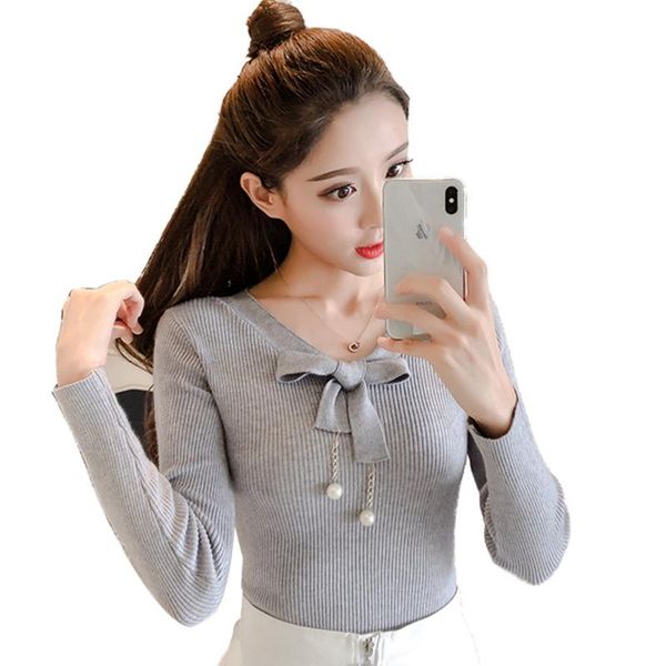 women's sweaters gkfnmt autumn winter women sweater pullover basic knitted cotton v-neck bow beading jumper long sleeve, White;black
women's sweaters gkfnmt autumn winter women sweater pullover basic knitted cotton v-neck bow beading jumper long sleeve, White;black