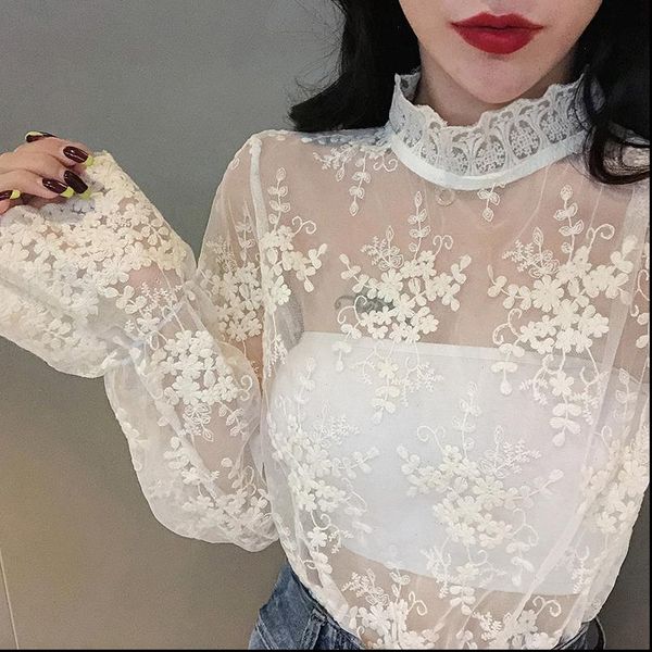 lady transparent lace turtleneck blouses stretchy pullovers tees girls full flare sleeve sweet chic blouses for women, White
lady transparent lace turtleneck blouses stretchy pullovers tees girls full flare sleeve sweet chic blouses for women, White