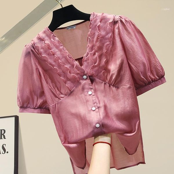 v-neck short sleeve female blouses 2021 design vintage ruffles solid color single breasted chiffon shirts1, White
v-neck short sleeve female blouses 2021 design vintage ruffles solid color single breasted chiffon shirts1, White