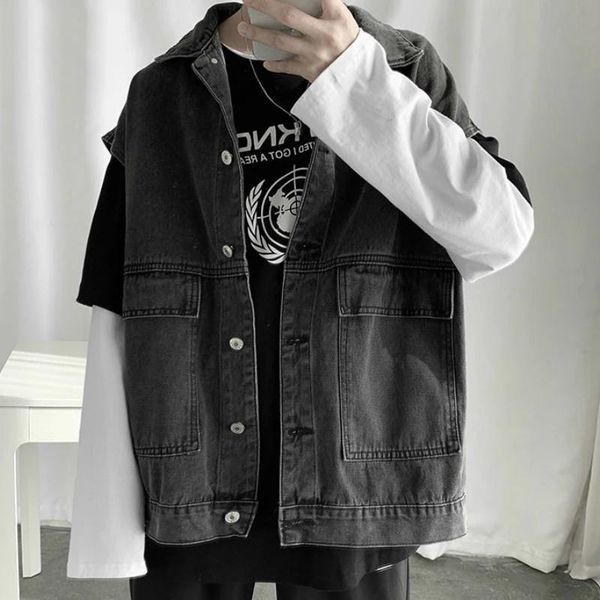 men's vests vest men turn-down collar denim leisure couples chic womens sleeveless coats teens waistcoats harajuku all-match, Black;white
men's vests vest men turn-down collar denim leisure couples chic womens sleeveless coats teens waistcoats harajuku all-match, Black;white